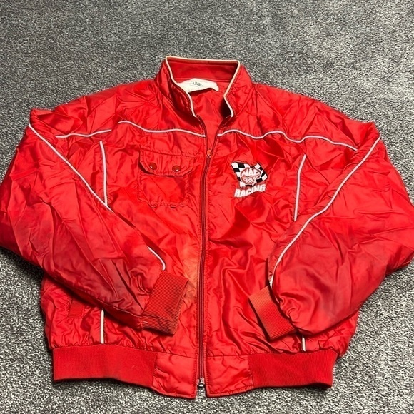 VINTAGE MAC TOOLS NYLON RED RACING JACKET EMBROIDERED USA RARE MEN'S SIZE L - Picture 1 of 5